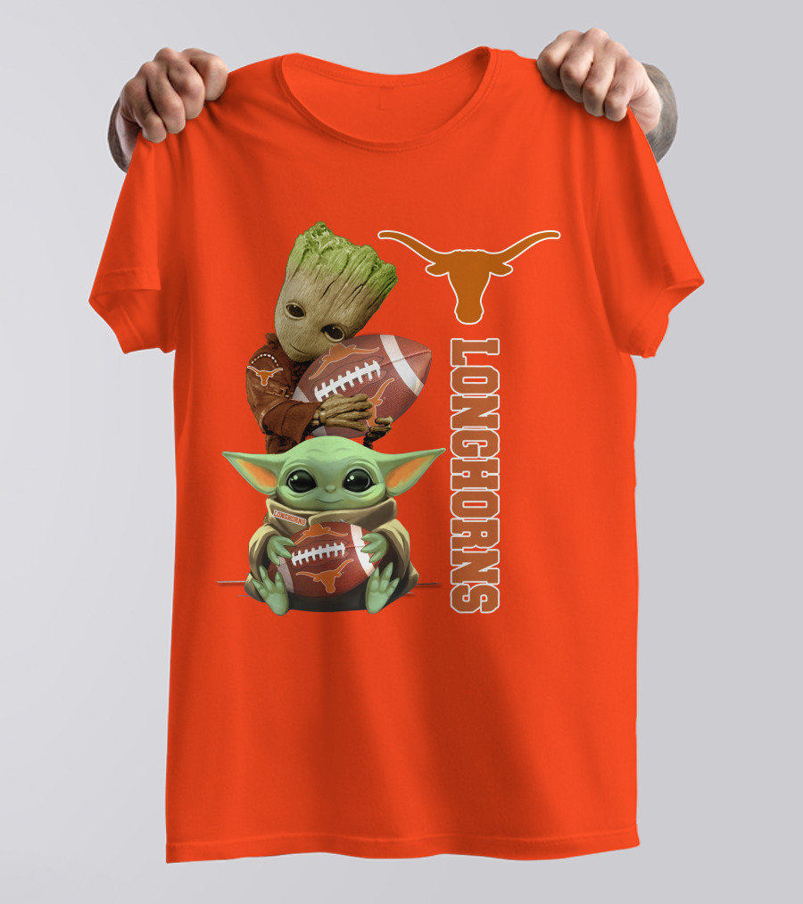 Groot And Baby Yoda Football Longhorns T-Shirt