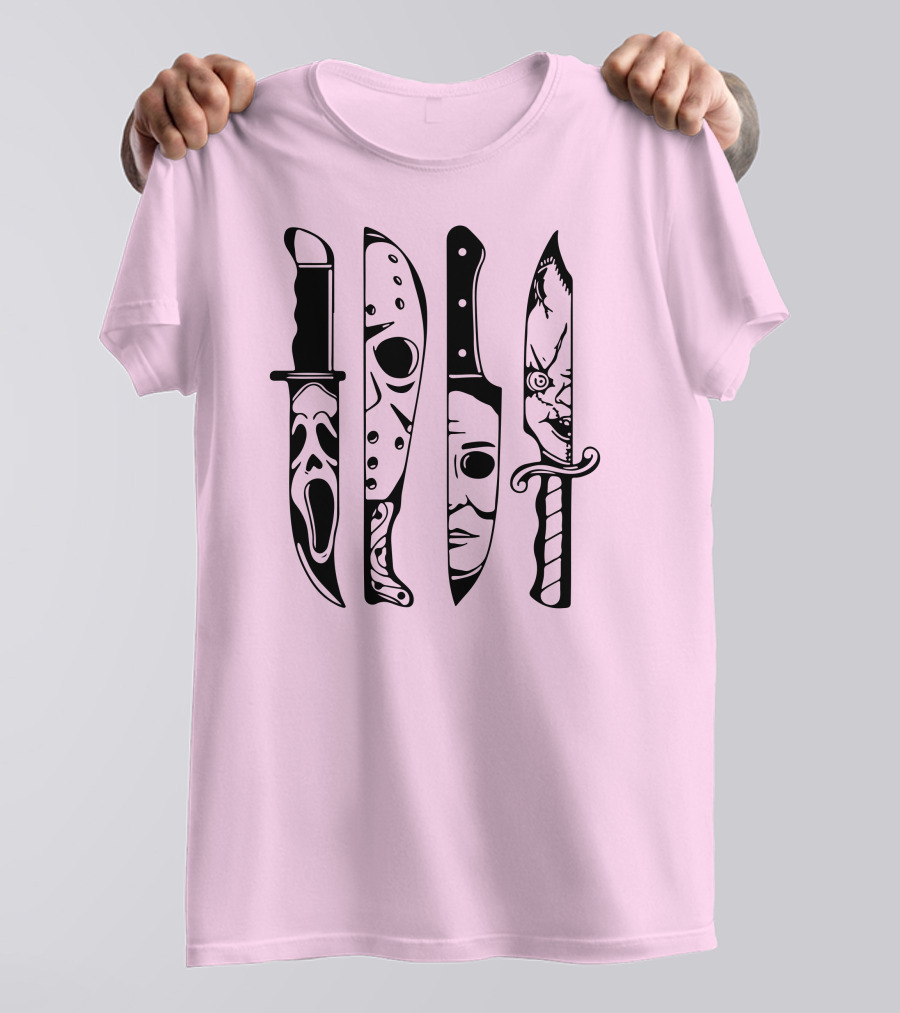 Horror Movie Icons Knives Scream Mask Halloween Clown Face T-Shirt