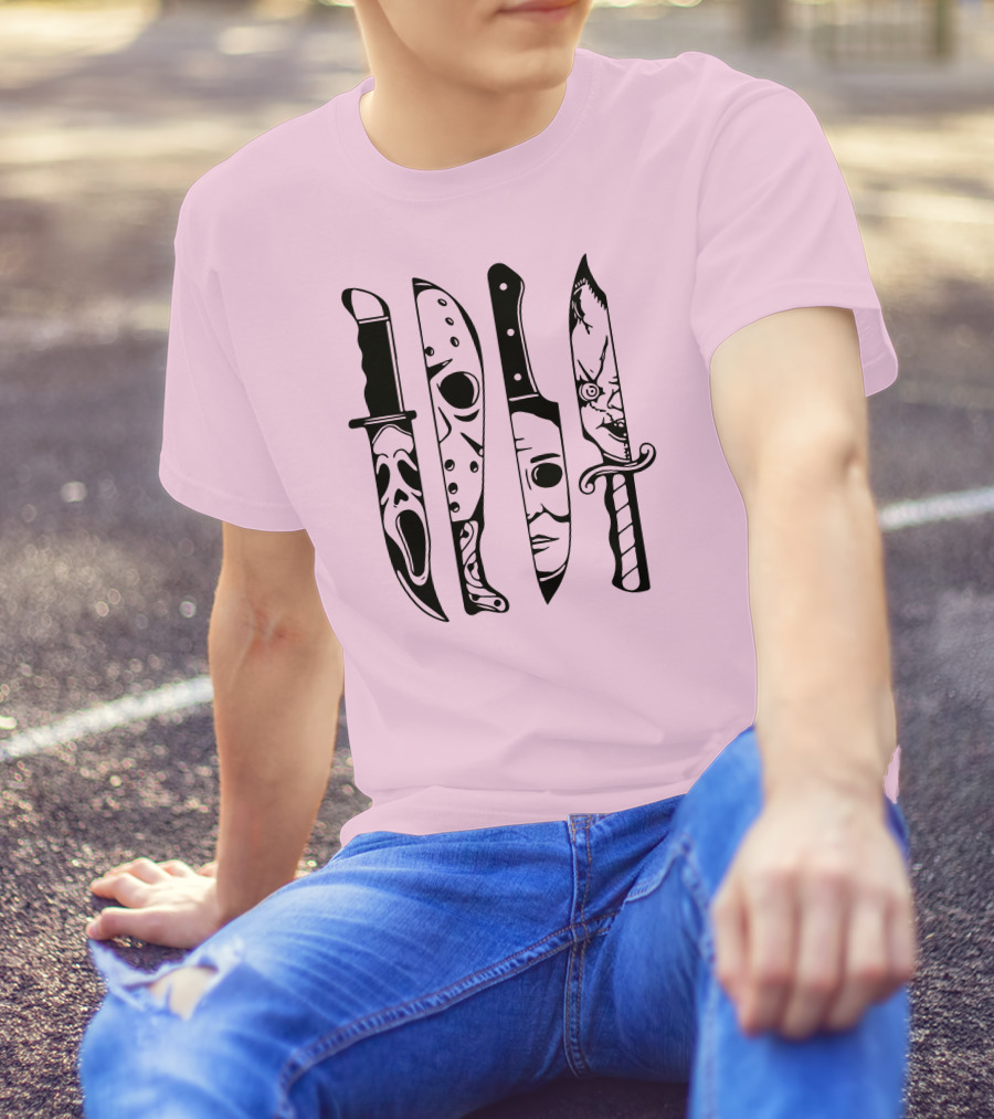 Horror Movie Icons Knives Scream Mask Halloween Clown Face T-Shirt