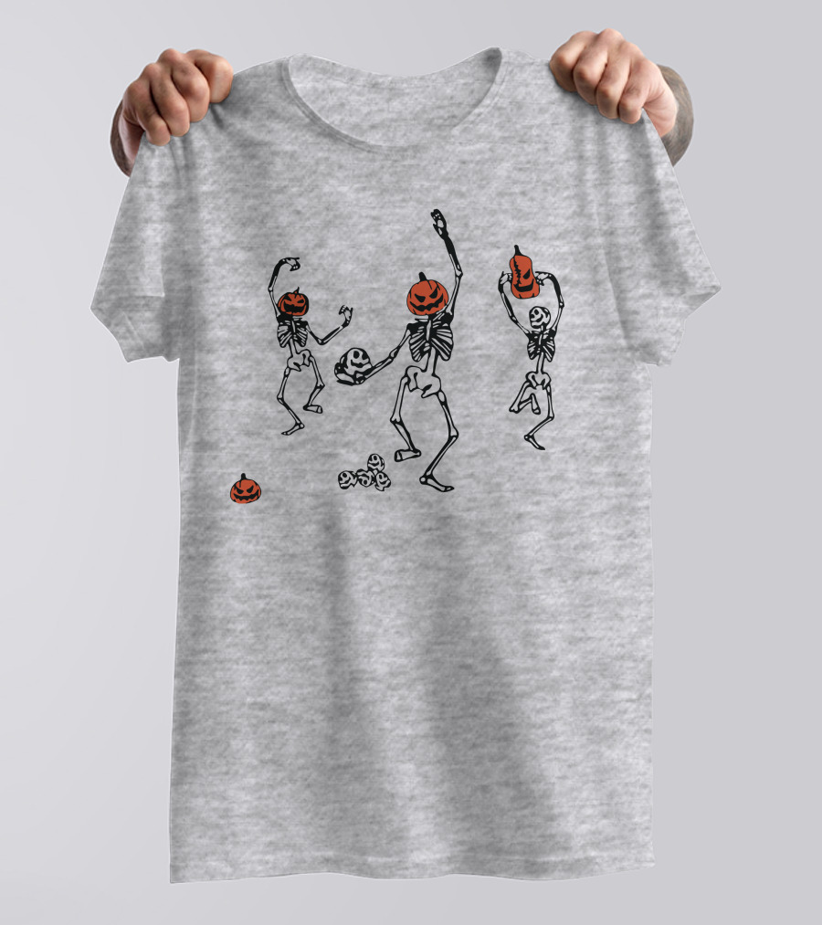 Dancing Pumpkin-Head Skeletons Halloween T-Shirt