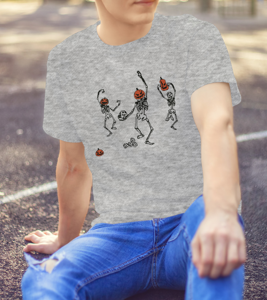 Dancing Pumpkin-Head Skeletons Halloween T-Shirt