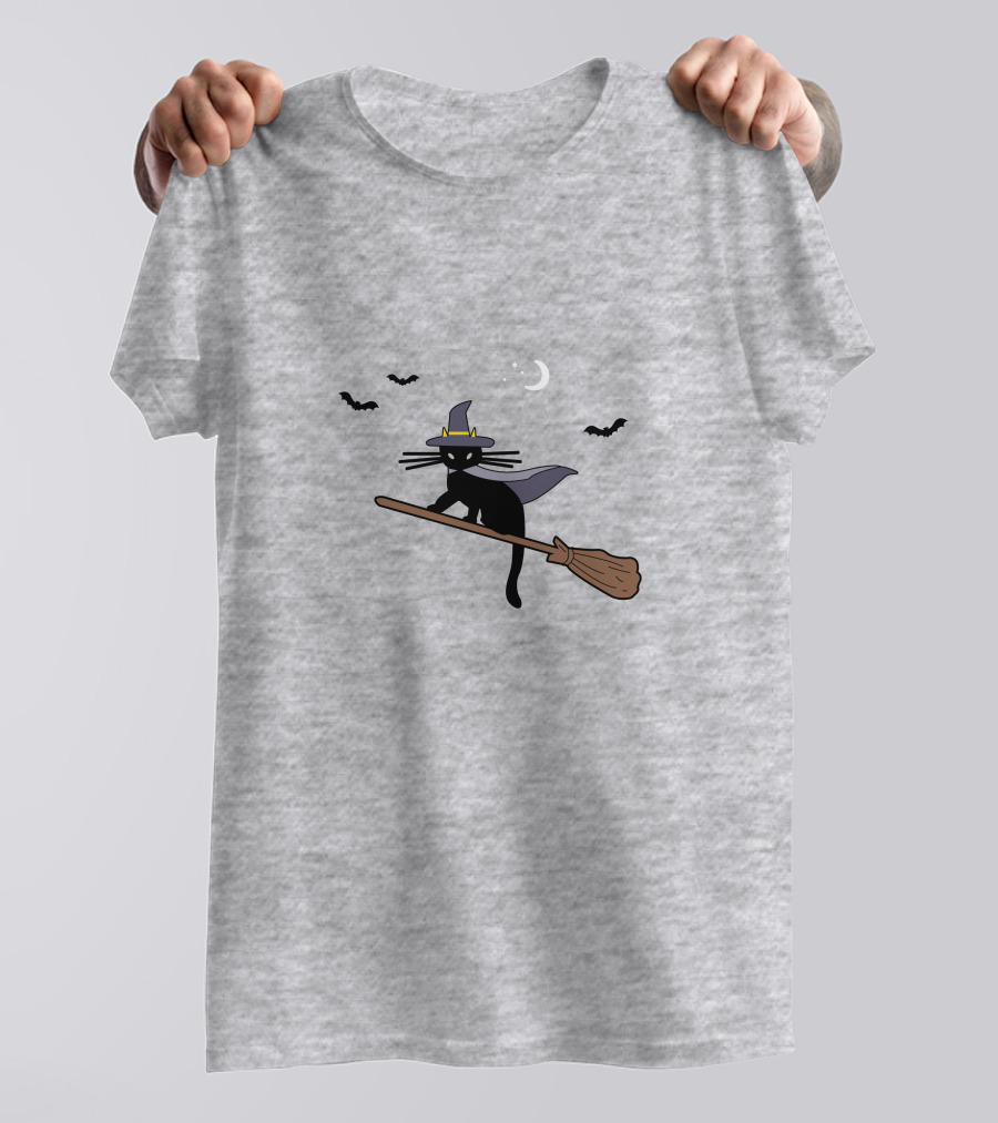Black Cat Halloween Hocus Pocus Magic Broomstick Bat Lover T-Shirt
