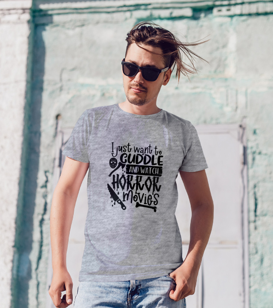 I Just Want To Cuddle And Watch Horror Movies With Dripping Knife And Skull Mask T-Shirt