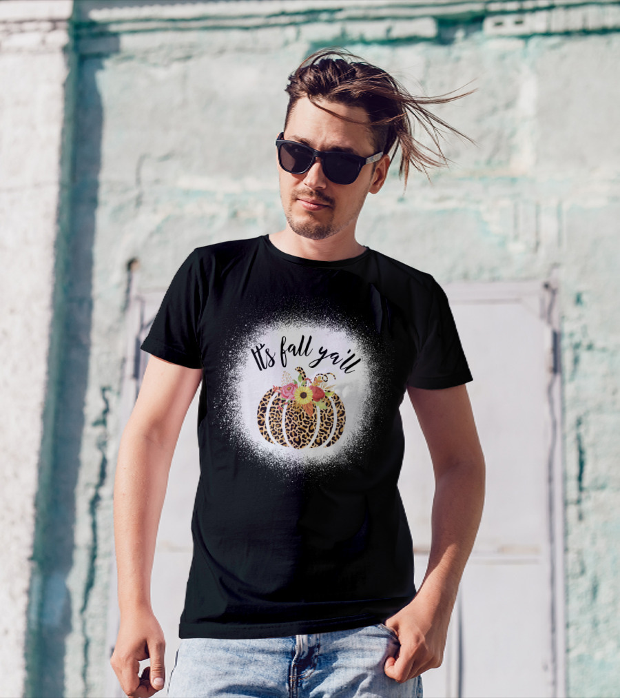 Its Fall Yall Leopard Pumpkin With Floral Accent T-Shirt