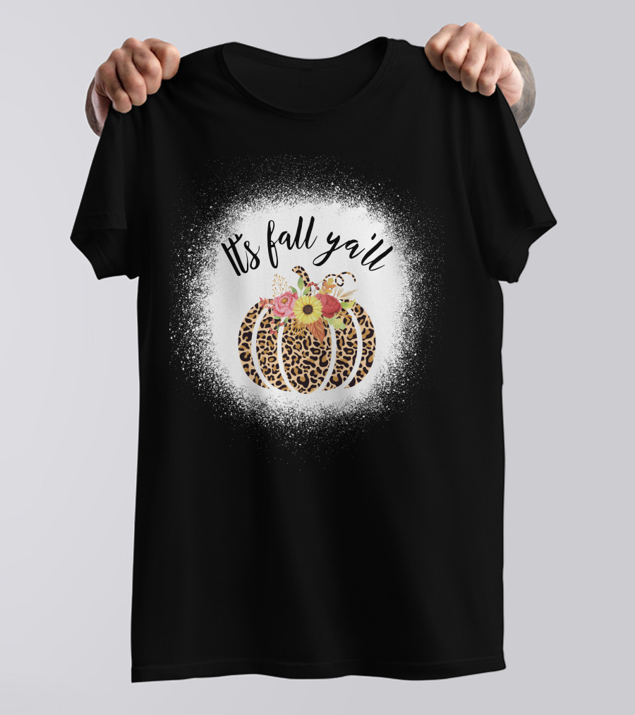 Its Fall Yall Leopard Pumpkin With Floral Accent T-Shirt