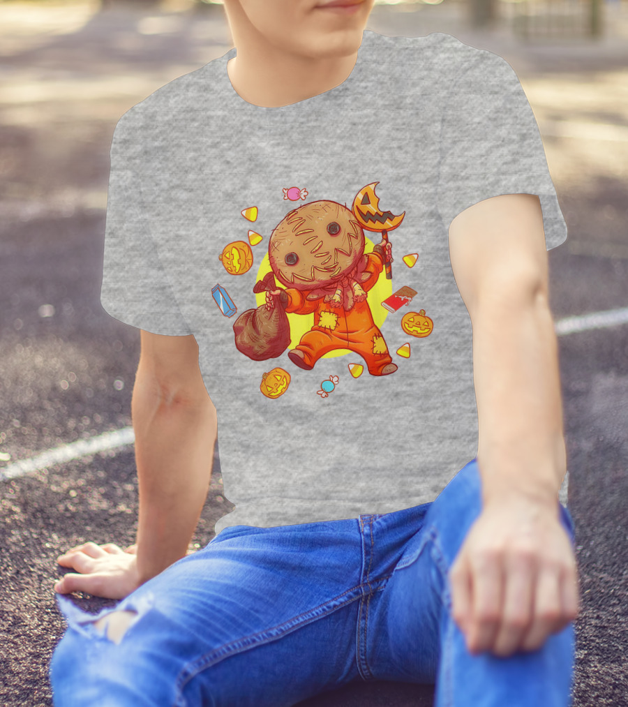 Trick R Treat Sam Halloween Cute Funny Pumpkin Candy Sack T-Shirt