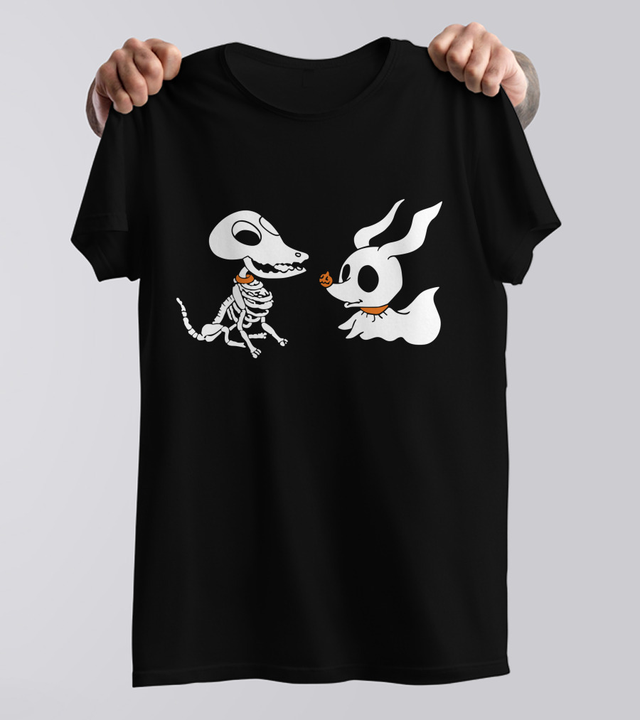 Zero The Ghost Dog And Dino Skeleton Pups Halloween T-Shirt