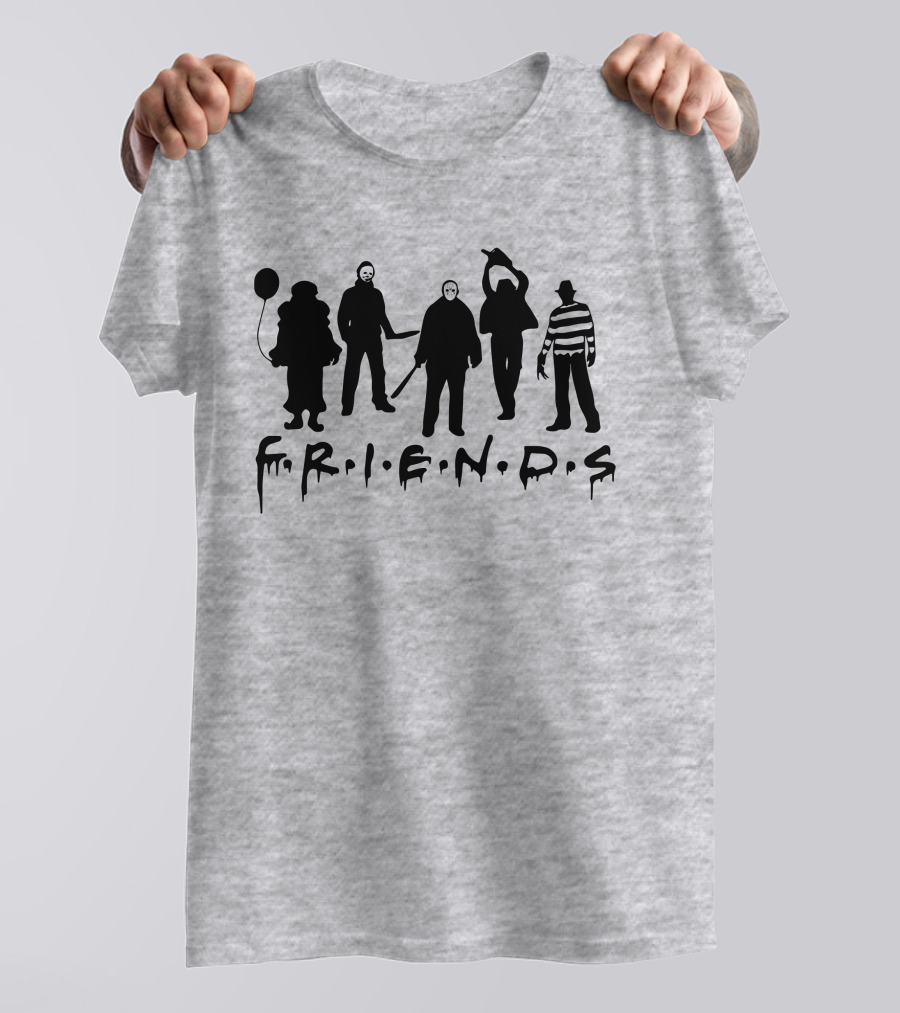 F.R.I.E.N.D.S Halloween Horror Movie Characters With Balloon And Stripes T-Shirt