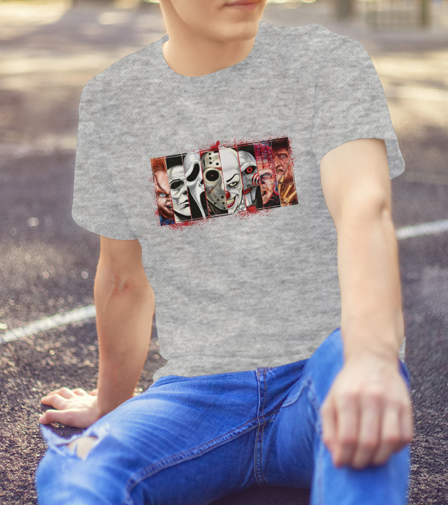 Chucky Ghostface Jason Voorhees Pennywise Jigsaw Pinhead Freddy Krueger Horror Movie Characters T-Shirt