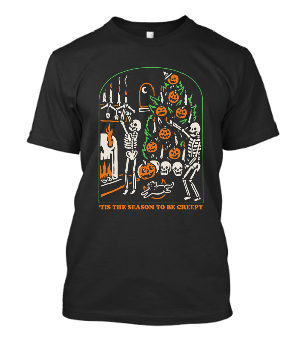 'Tis The Season To Be Creepy Skeletons Dancing By Halloween Tree T-Shirt