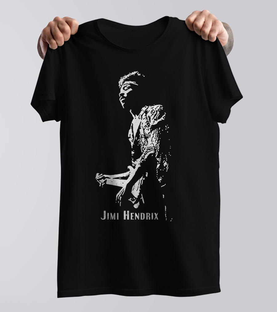 Jimi Hendrix Black And White Guitar T-Shirt