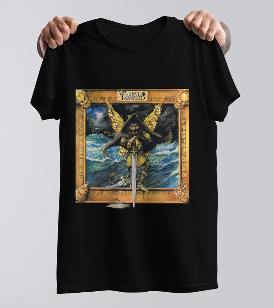 Jethro Tull Broadsword And The Beast Album Art With Hooded Figure And Ocean Waves T-Shirt