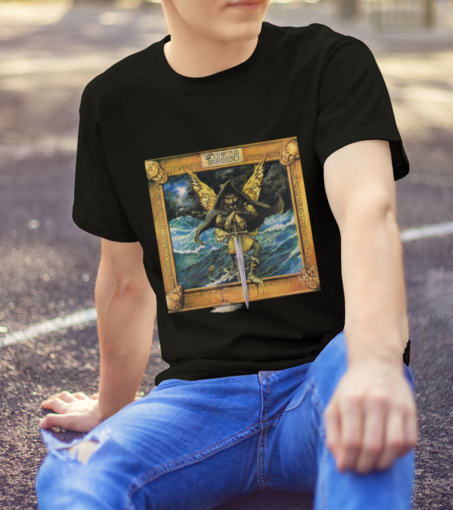 Jethro Tull Broadsword And The Beast Album Art With Hooded Figure And Ocean Waves T-Shirt