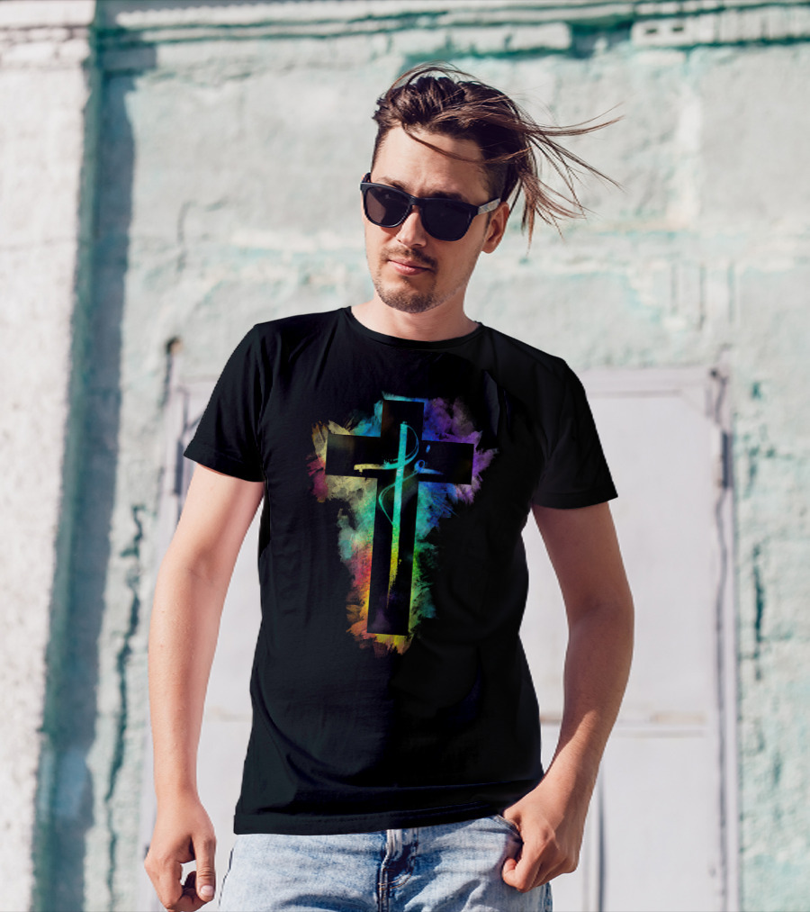 Cross Colorful Multicolor Paintbrush Cross T-Shirt