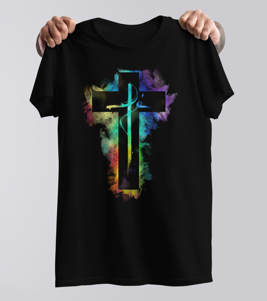 Cross Colorful Multicolor Paintbrush Cross T-Shirt