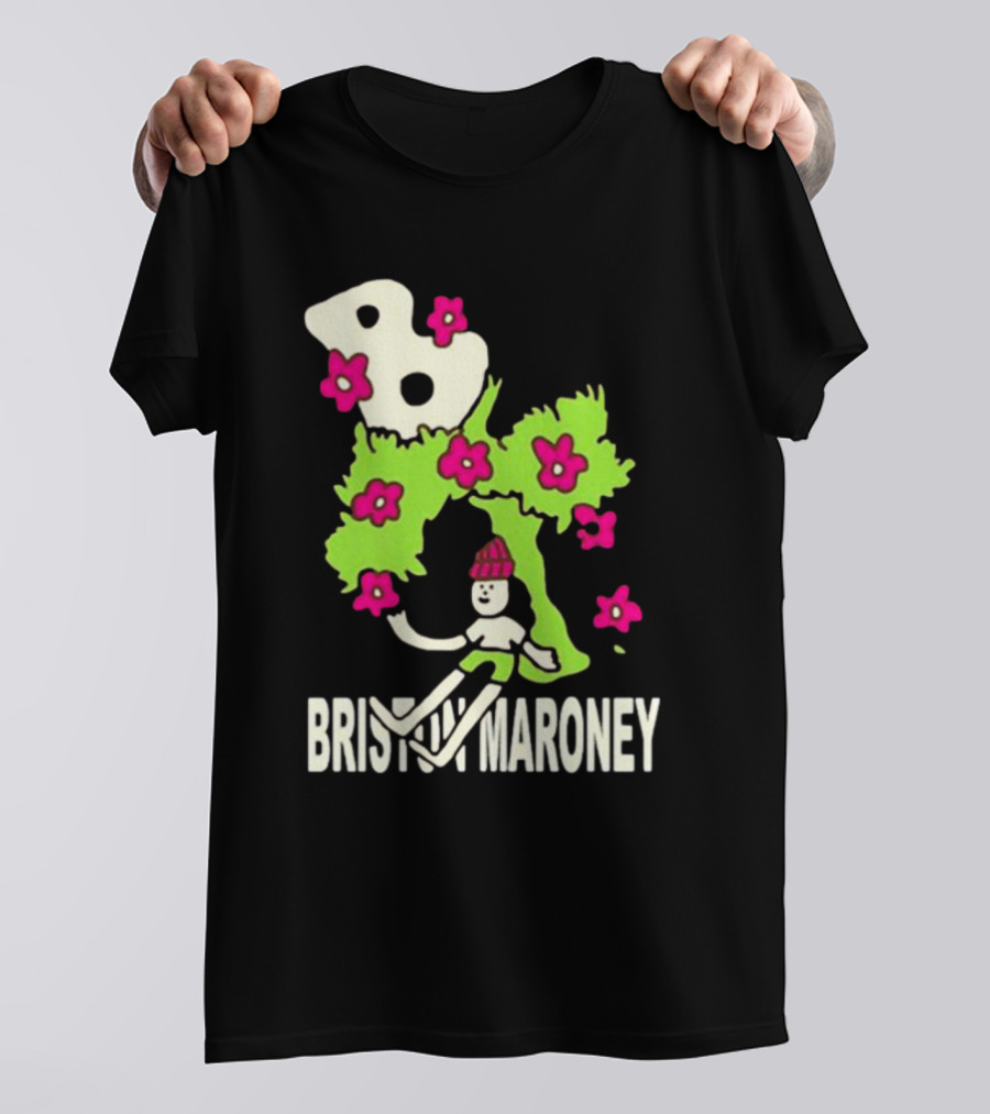 Briston Maroney Cartoon Character With Green Planet And Pink Flowers T-Shirt