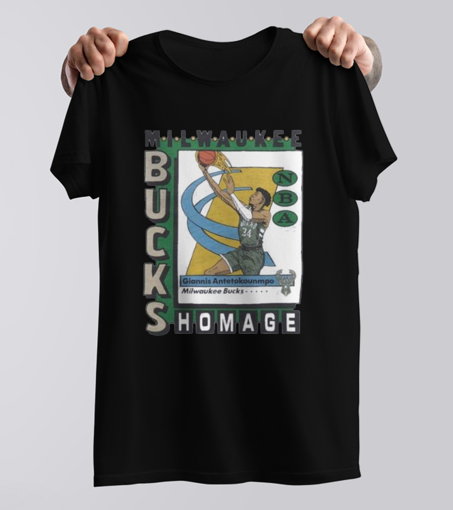 Milwaukee Bucks Giannis Antetokounmpo NBA Homage Trading Card T-Shirt