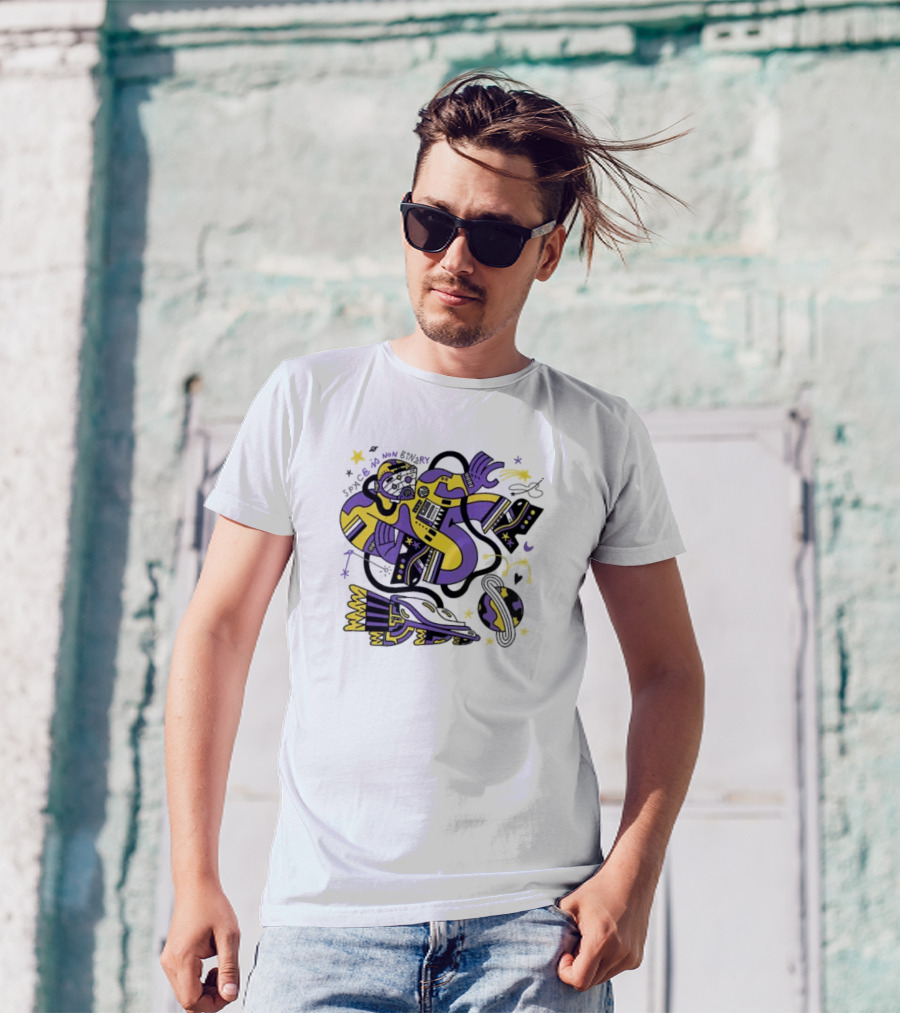 Space Is Non Binary Cosmic Exploration Astronaut And Planets T-Shirt