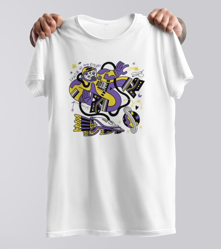 Space Is Non Binary Cosmic Exploration Astronaut And Planets T-Shirt