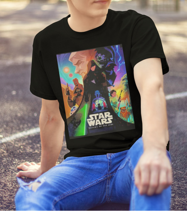 Star Wars Episode VI Return Of The Jedi Colorful Retro Art With Iconic Characters And Symbols T-Shirt
