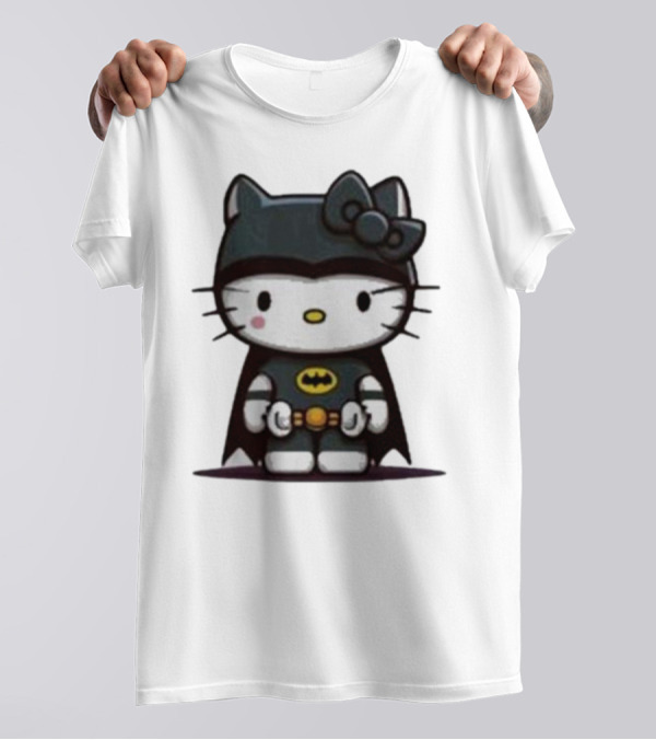 Hello Kitty Batman Crossover Character With Bat Symbol Costume T-Shirt