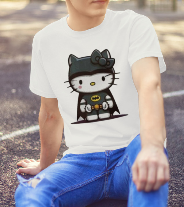 Hello Kitty Batman Crossover Character With Bat Symbol Costume T-Shirt