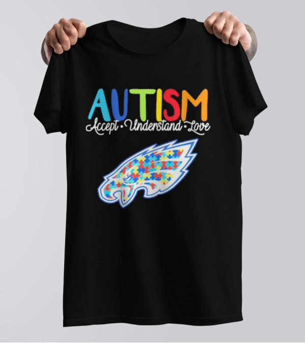 Philadelphia Eagles Autism Accept Understand Love Puzzle T-Shirt