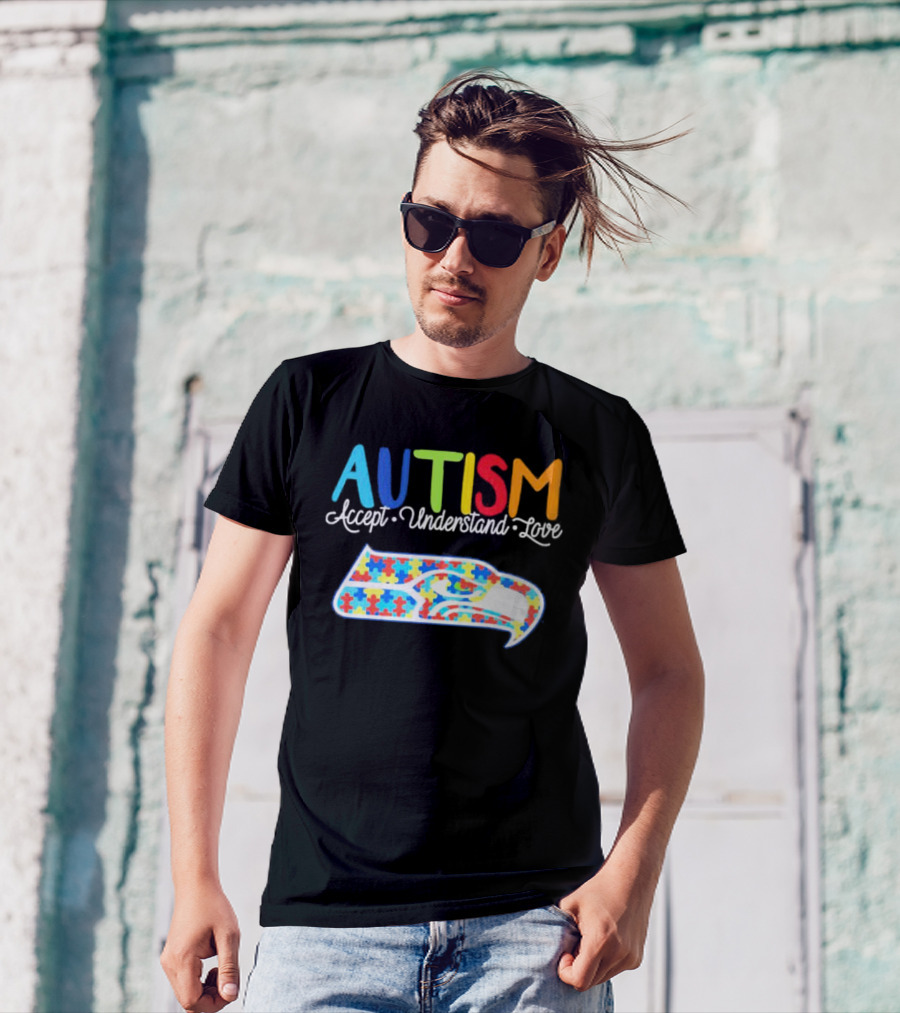 Seattle Seahawks NFL Autism Accept Understand Love Puzzle T-Shirt