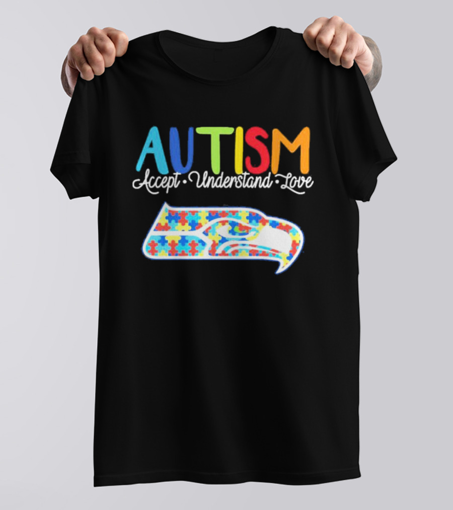 Seattle Seahawks NFL Autism Accept Understand Love Puzzle T-Shirt