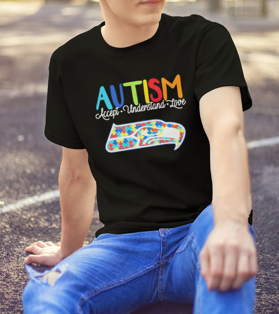 Seattle Seahawks NFL Autism Accept Understand Love Puzzle T-Shirt
