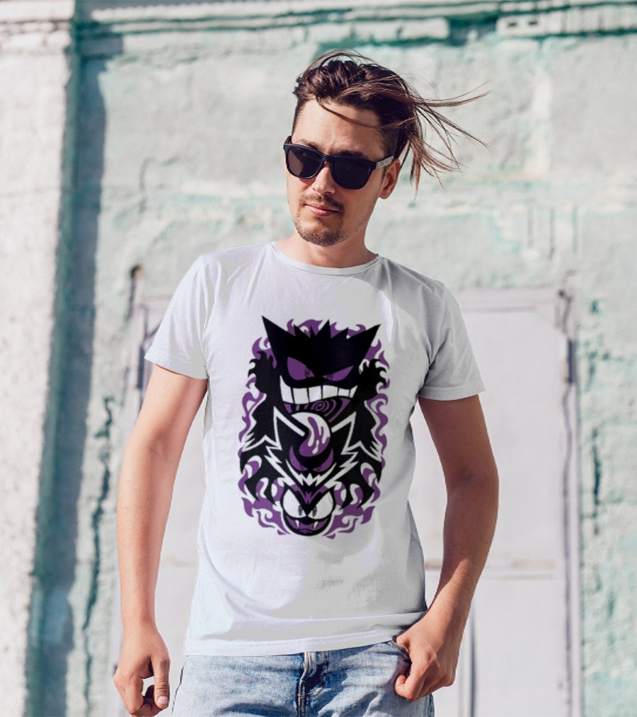 Versiris Haunted Gengar Gastly Ghastly Purple Flames T-Shirt