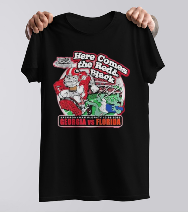 Here Comes The Red And Black Georgia Vs Florida Jacksonville 10.28.2023 T-Shirt