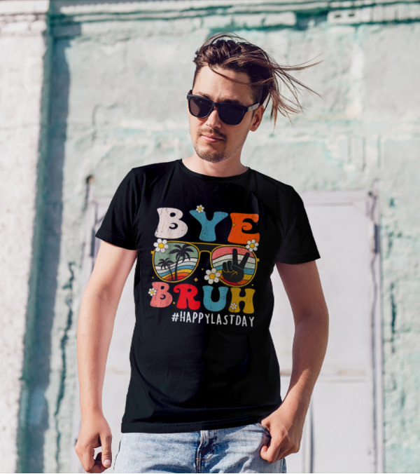 Bye Bruh Palm Tree Peace Sign Sunglasses Retro Vibe T-Shirt