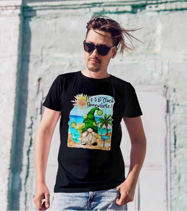 Margarita Gnome It's 5 O'Clock Somewhere Beach Palm Trees T-Shirt