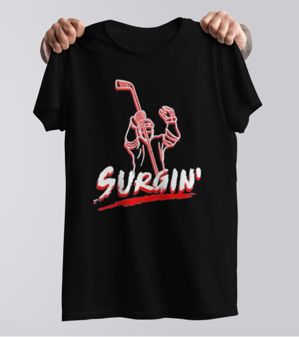 NHL Surgin Celebration Hockey Player With Stick Raised T-Shirt