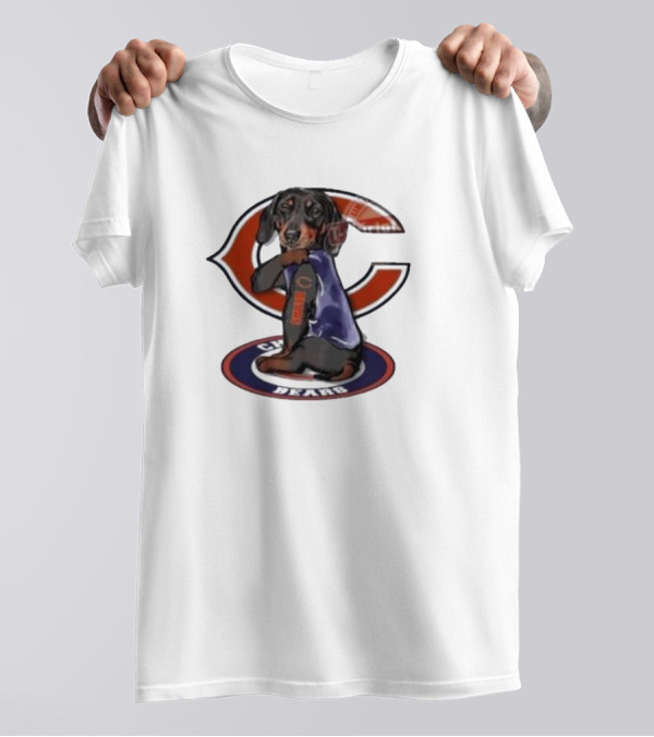 Dachshund Chicago Bears NFL Emblem Tattoo T-Shirt