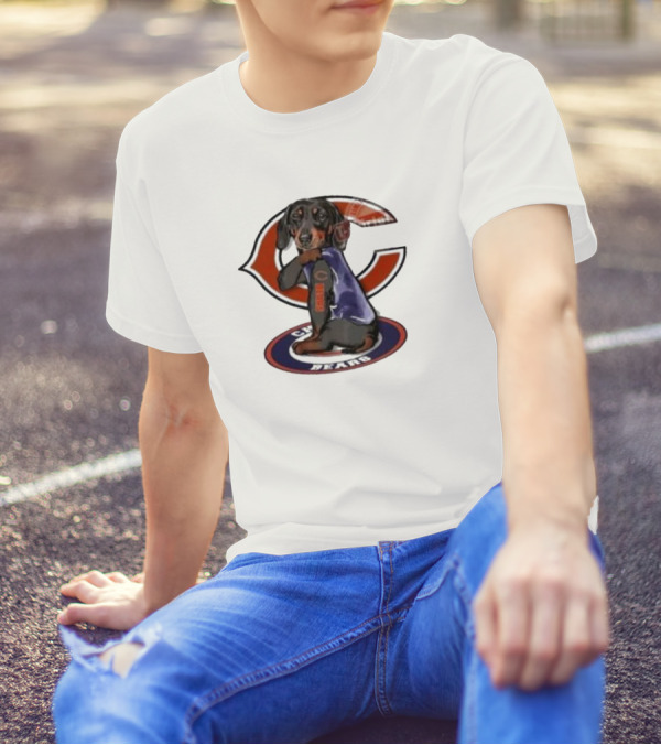 Dachshund Chicago Bears NFL Emblem Tattoo T-Shirt