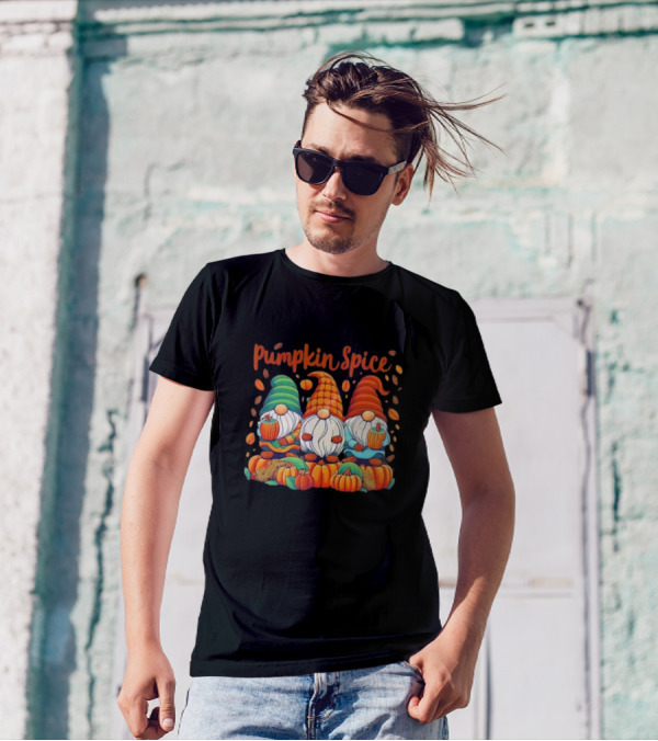 Pumpkin Spice Gnomes With Autumn Leaves And Pumpkins T-Shirt