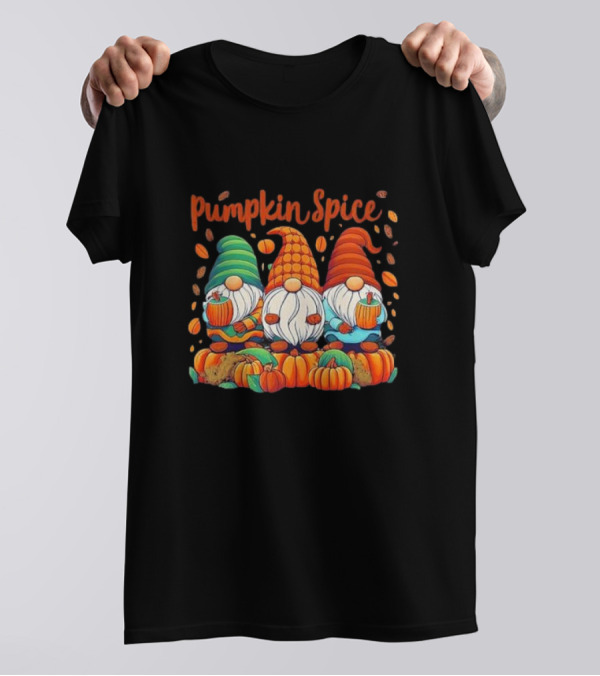 Pumpkin Spice Gnomes With Autumn Leaves And Pumpkins T-Shirt