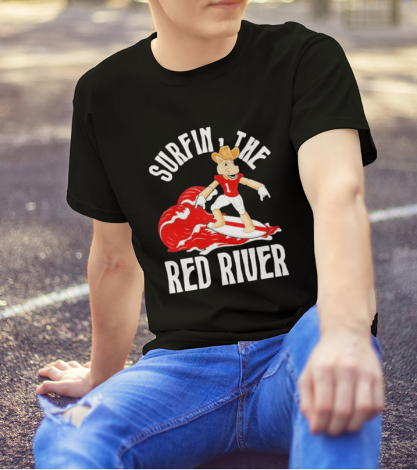 Surfin The Red River Rr Cowboy Surfboard Sports T-Shirt