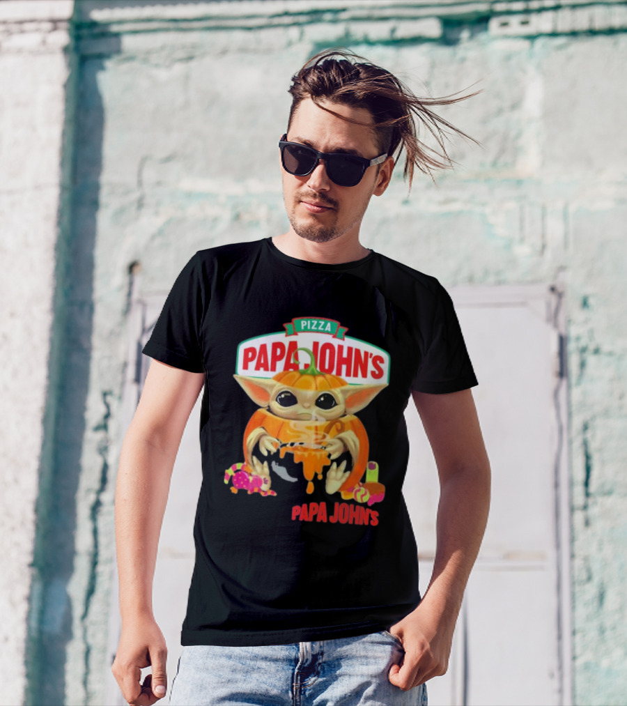 Papa John's Pizza Baby Yoda Pumpkin Halloween T-Shirt