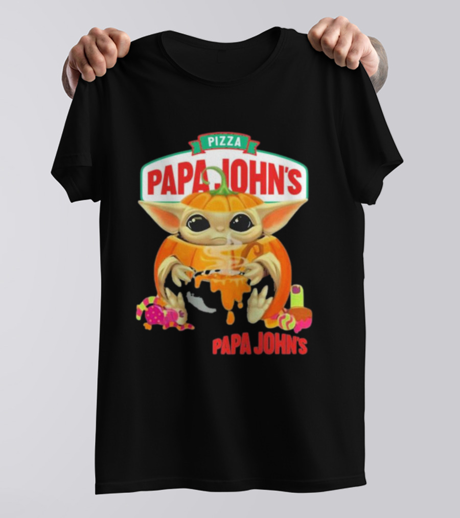 Papa John's Pizza Baby Yoda Pumpkin Halloween T-Shirt