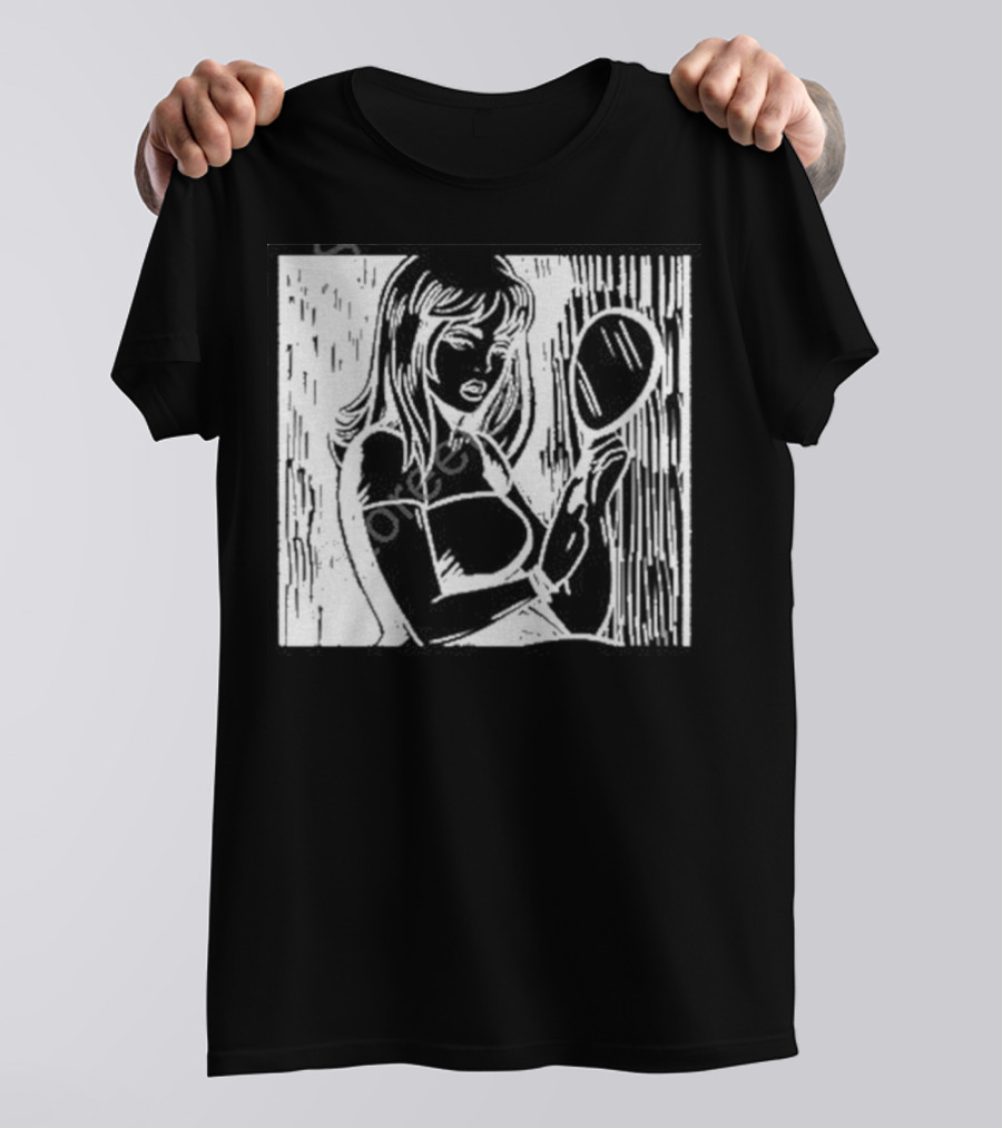Billie Eilish Store Mirror Art Black And White Line Drawing Woman With Handheld Mirror T-Shirt