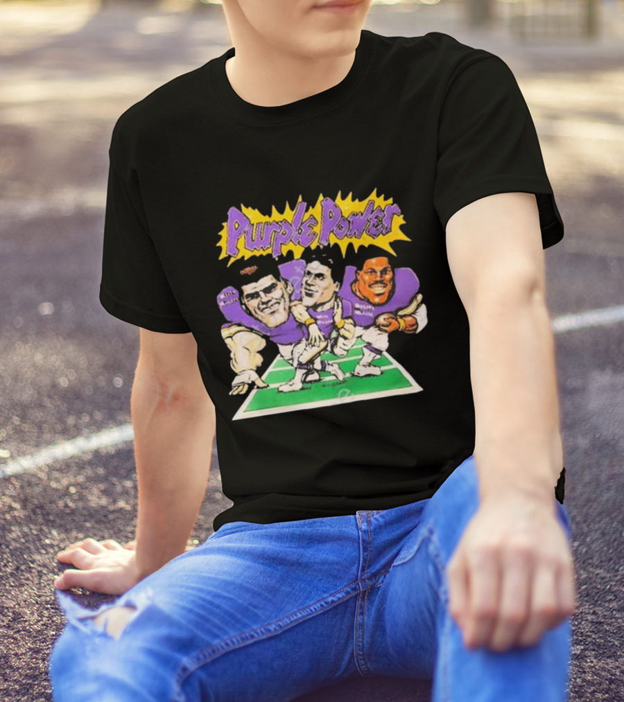 Purple Power Minnesota Vikings Cartoon Trio Caricature Football T-Shirt