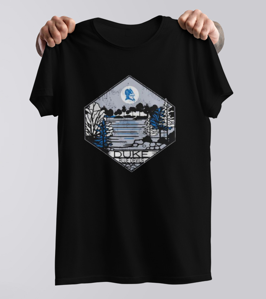 Duke Blue Devils Comfort Wash Hexagonal Landscape Sketch T-Shirt