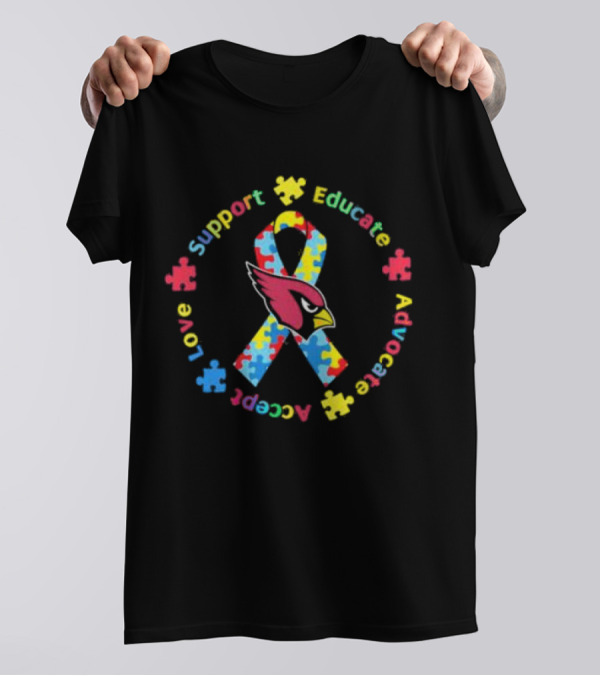 Arizona Cardinals Autism Support Educate Advocate Accept Love T-Shirt