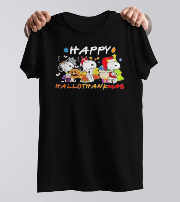 Happy Hallothankmas Snoopy Halloween Thanksgiving Christmas T-Shirt