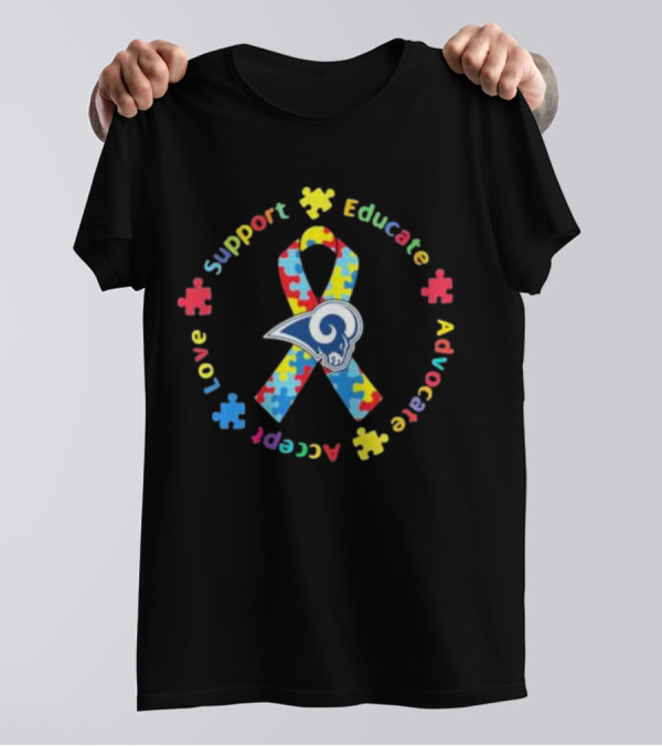 Los Angeles Rams Autism Support Educate Advocate Accept Love Puzzle T-Shirt