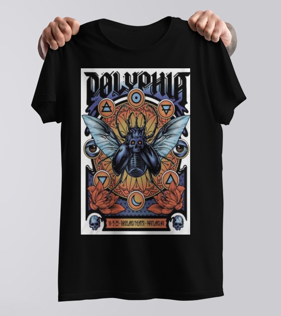 Polyphia Portland 10-5-23 Portland Theater Skull Insect Geometry T-Shirt