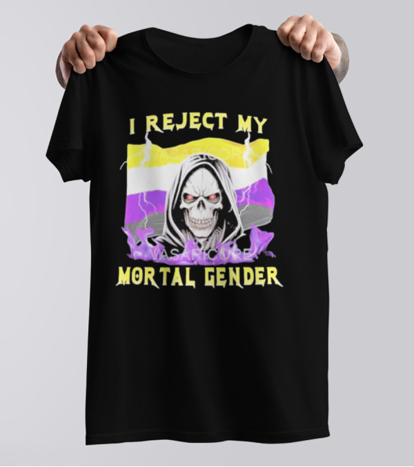 I Reject My Mortal Gender Nonbinary Skull With Hood And Lightning T-Shirt
